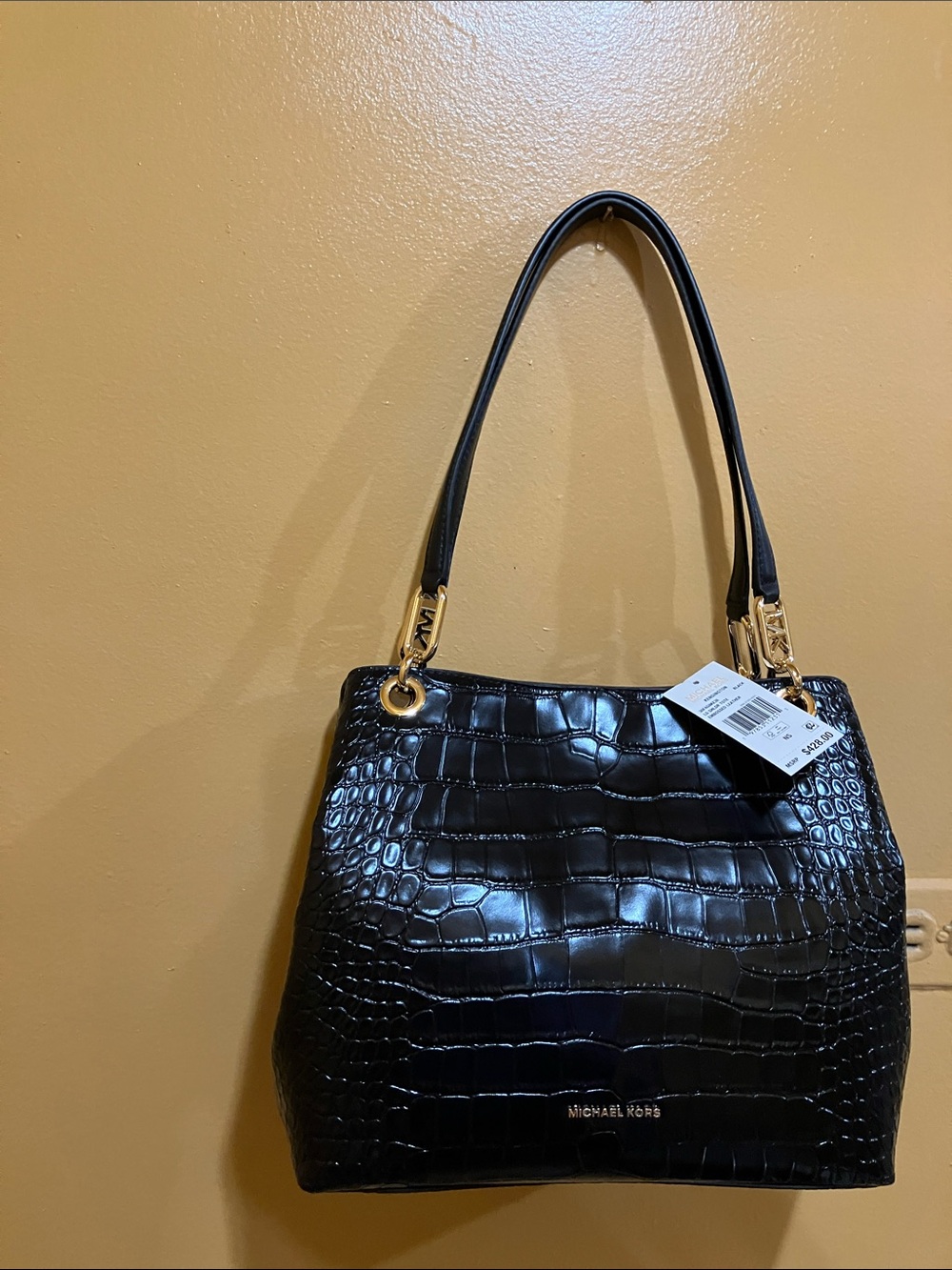 Michael Kors Kensington Lg Shldr Tote Black Croc-Embossed Leather